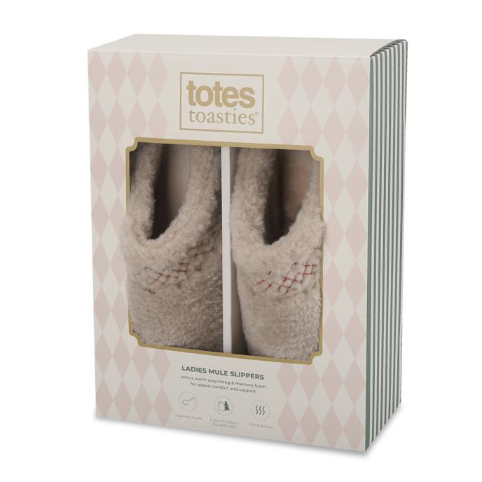 totes® Icons Ladies Borg Mule Slipper With EVA Sole Light Grey Extra Image 1